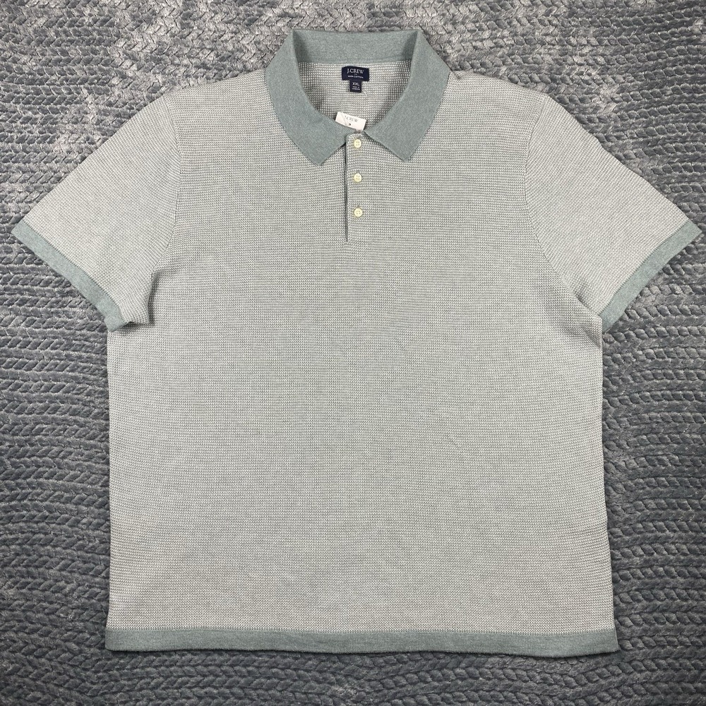 J Crew Shirt Mens XXL Green Basketweave Knit Sweater Polo Short Sleeve NEW - Picture 2 of 11
